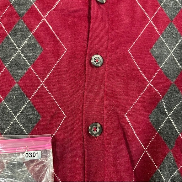 Club Room Estate Merino Wool Men Red White Argyle Sleeveless Sweater Vest Sz XL - Picture 14 of 14